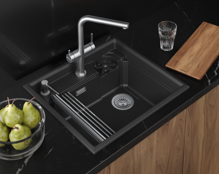 Мойка для кухни Granula Kitchen Space Rinzer 5807R черный, 58х52 см, прямоугольная