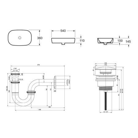 Комплект 3 в 1 Lavinia Boho Bathroom Sink 21520002: накладная фарфоровая раковина 54 см, металлический сифон, донный клапан