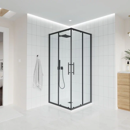 Душевой угол Veconi Evo 300 B, 1000х1000x1950, черный матовый, прозрачное стекло