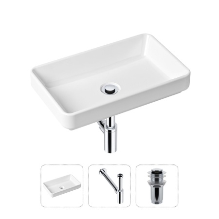 Комплект 3 в 1 Lavinia Boho Bathroom Sink 21520113: накладная фарфоровая раковина 55 см, металлический сифон, донный клапан