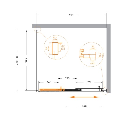 Душевой уголок CEZARES MOLVENO-AHF-31-90/80-C-CR-IV