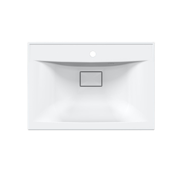Тумба Vincea Mia 650 подвесная, 2 выкатных ящика soft close, V.Oak с умывальником VCB-3M650W из искусственного камня, цвет белый