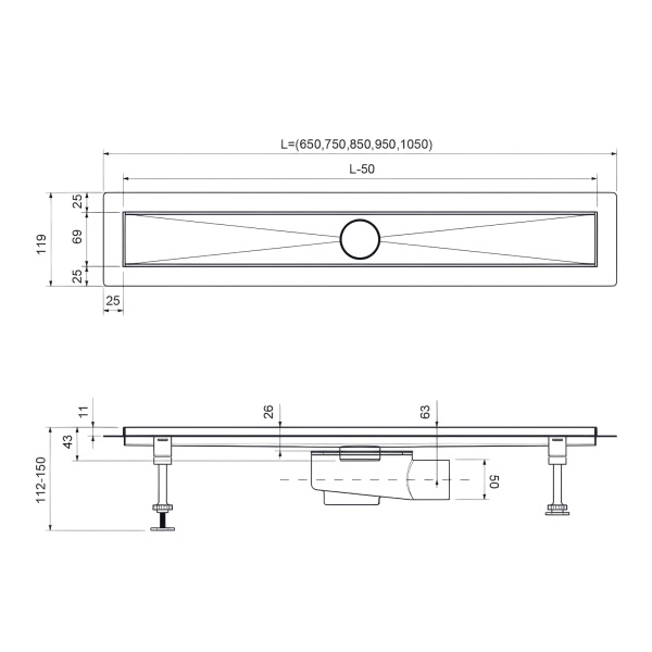 Душевой лоток (двухсторонняя решетка) TIMO Drain System DS230208/03, черный