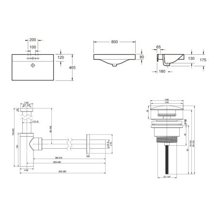 Комплект 3 в 1 Lavinia Boho Bathroom Sink 21520603: врезная фарфоровая раковина 80 см, металлический сифон, донный клапан