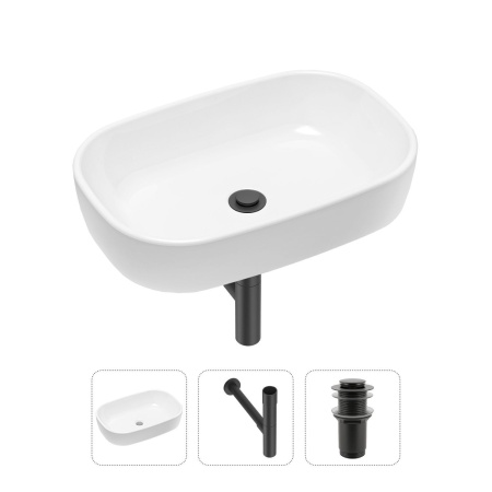 Комплект 3 в 1 Lavinia Boho Bathroom Sink 21520027: накладная фарфоровая раковина 54 см, металлический сифон, донный клапан