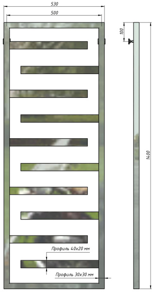 Полотенцесушитель водяной Stinox Corsica 500x1400, нижнее подключение, хром, 1/2" ВР (внутренняя резьба), 10 перекладин