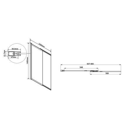 Душевая шторка на ванну Vincea VSB-1E100CLB, 1000*1450, матовый черный, стекло прозрачное