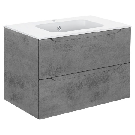 Тумба Vincea Norma 800 подвесная, 2 выкатных ящика soft close, Beton с умывальником VCB-2N800W из искуственного камня, цвет белый