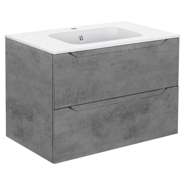 Тумба Vincea Norma 800 подвесная, 2 выкатных ящика soft close, Beton с умывальником VCB-2N800W из искуственного камня, цвет белый