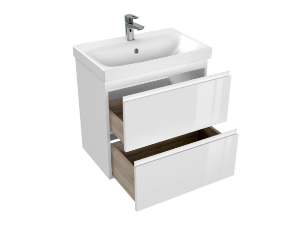 Тумба с умывальником подвесная Cersanit MODUO 60 с MODUO SLIM 60 узкая белый, SB-SZ-MOD-MO60Sl/Wh + S-UM-MOD60SL/1