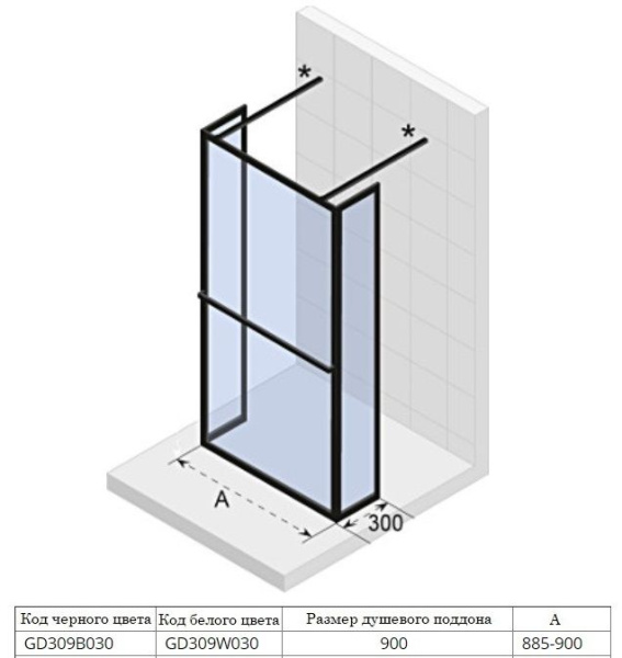 Душевая перегородка Riho Lucid GD404 90 GD309B030 черный матовый