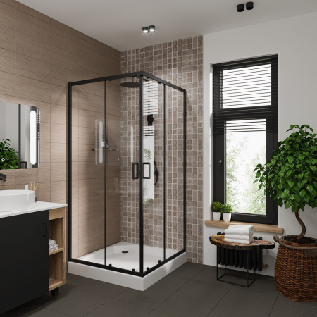 Душевое ограждение Niagara Nova NG-6808-08 BLACK 90x90x190 квадрат, двери раздвижные