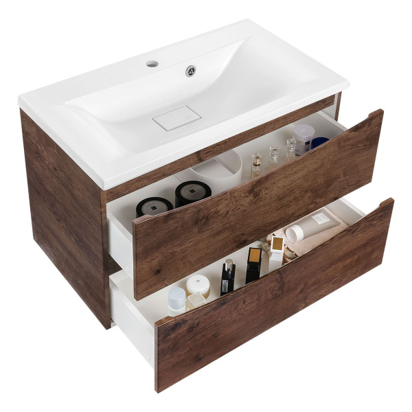 Тумба под раковину Vincea Mia 800 подвесная, 2 выкатных ящика soft close, R.Wood