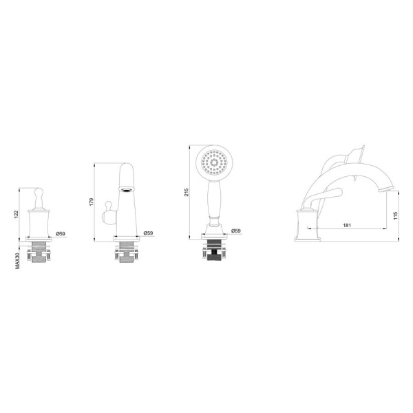 Смеситель на борт ванны WONZON & WOGHAND, Черный матовый (WW-88659008-MB)