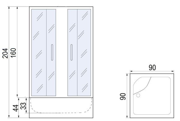 Душевое ограждение Мономах КДУ 90/160 МЗ, 900х900х1600, квадрат
