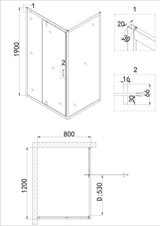 Душевое ограждение Niagara Nova NG-0220-08 BLACK 1200х800х1900 прямоугольник, дверь распашная