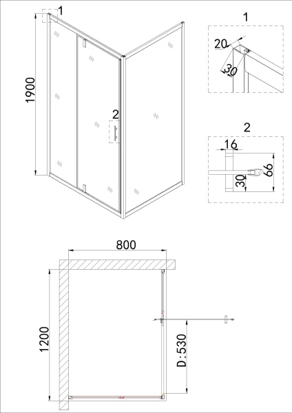 Душевое ограждение Niagara Nova NG-0220-08 BLACK 1200х800х1900 прямоугольник, дверь распашная