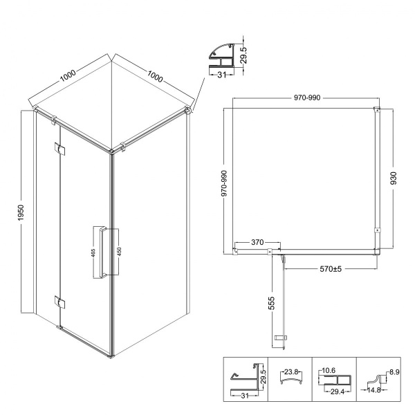 Душевое ограждение  Niagara Nova  NG-6832-34BLACK (100*100*195) квадрат, двери распашные