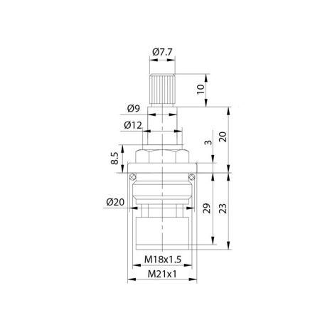 Кран-букса керамическая, 90°, 20 зубцов, M18x1,5, M21, h=53 мм, IDDIS 998CR532SM