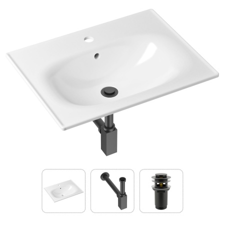 Комплект 3 в 1 Lavinia Boho Bathroom Sink 21520449: врезная фарфоровая раковина 60 см, металлический сифон, донный клапан