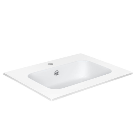 Тумба Vincea Norma 600 подвесная, 2 выкатных ящика soft close, V.Oak с умывальником VCB-2N600W из искуственного камня, цвет белый