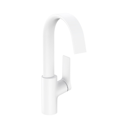 Hansgrohe Vivenis Смеситель для раковины однорычажный 210 с поворотным изливом со сливным гарнитуром белый матовый 75030700