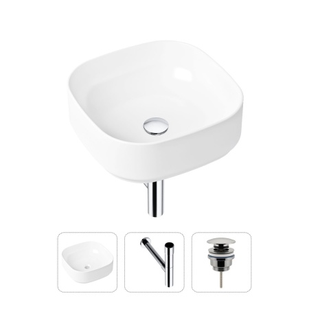 Комплект 3 в 1 Lavinia Boho Bathroom Sink 21520242: накладная фарфоровая раковина 40 см, металлический сифон, донный клапан