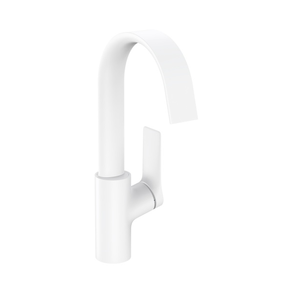 Hansgrohe Vivenis Смеситель для раковины однорычажный 210 с поворотным изливом со сливным гарнитуром белый матовый 75030700