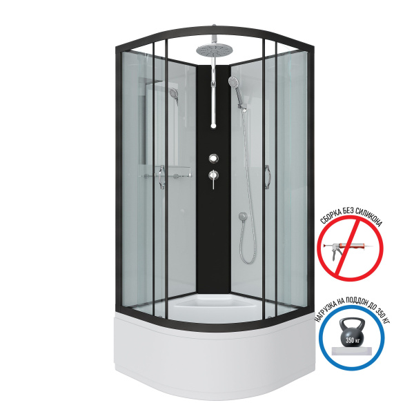 Душевая кабина Niagara Classic NG-6707-14BKT 80х80х210-240, высокий поддон 40 см, стекло прозрачное, черные профиля