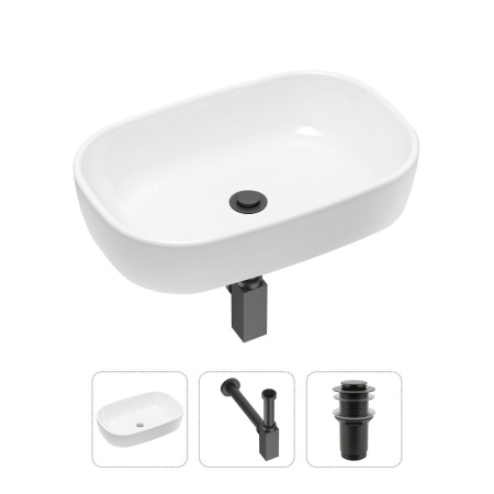 Комплект 3 в 1 Lavinia Boho Bathroom Sink 21520017: накладная фарфоровая раковина 54 см, металлический сифон, донный клапан