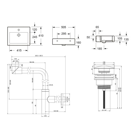 Комплект 3 в 1 Lavinia Boho Bathroom Sink 21520699: накладная фарфоровая раковина 50.5 см, металлический сифон, донный клапан