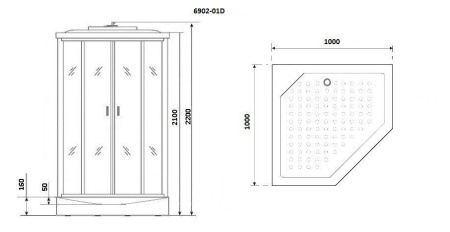 Душевая кабина Niagara Premium NG-6902-01D BLACK 100х100х220, низкий поддон 16 см, стекло тонированное