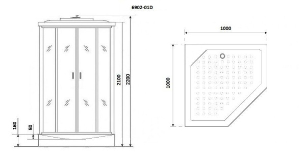 Душевая кабина Niagara Premium NG-6902-01D BLACK 100х100х220, низкий поддон 16 см, стекло тонированное