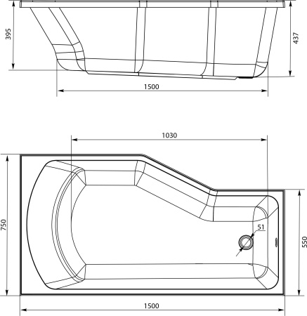 Акриловая ванна STWORKI Кронборг R 150x75 см, правая, пристенная, белая, шестиугольная, на ножках