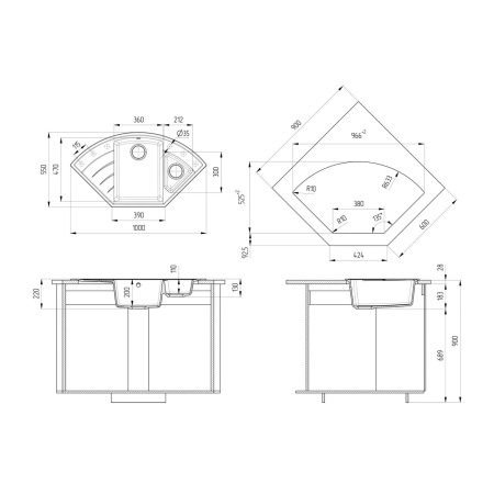 Кухонная мойка Ulgran Quartz Marta 1000-10, песок