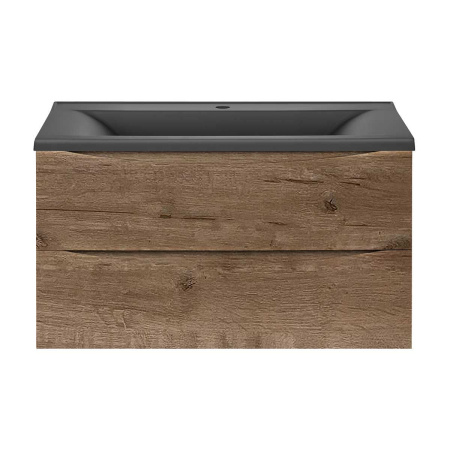 Тумба Vincea Mia 900 подвесная, 2 выкатных ящика soft close, V.Oak с умывальником VCB-3M900G из кварцевого камня, цвет серый