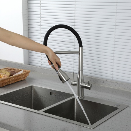 Смеситель для кухни с гибким изливом и подключением фильтра GAPPO G4399-75, сатин