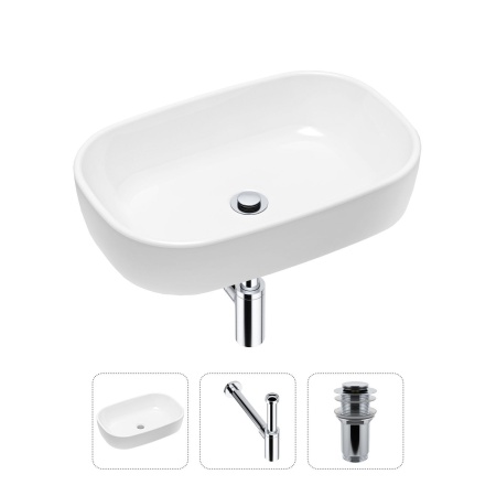 Комплект 3 в 1 Lavinia Boho Bathroom Sink 21520005: накладная фарфоровая раковина 54 см, металлический сифон, донный клапан