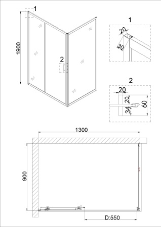 Душевое ограждение Niagara Nova NG-62-13A-A90 130x90x195 прямоугольник, дверь раздвижная