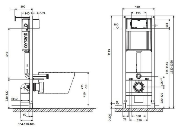 Комплект Cersanit CARINA XL CO DPL EO slim инсталляция VECTOR кнопка ACTIS пластик хром глянцевый, 64074