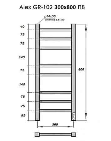 Полотенцесушитель Электрич. с/т GROIS Alex GR-102 300/800 П8 RAL9016 U белый матовый