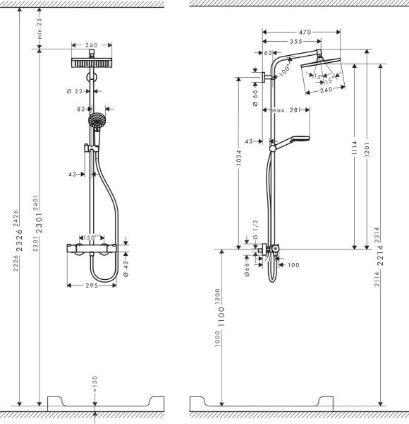Hansgrohe Crometta E Showerpipe 240 1jet душевая система с термостатом хром 27271000