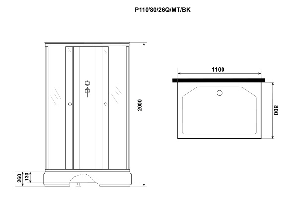 Душевая кабина Niagara Promo P110/80/26Q/MT/BK (110х80х200)
