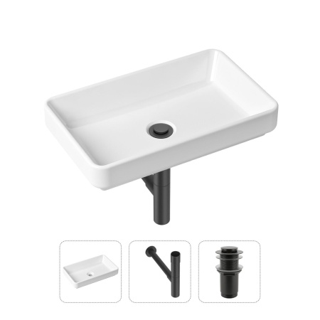 Комплект 3 в 1 Lavinia Boho Bathroom Sink 21520135: накладная фарфоровая раковина 55 см, металлический сифон, донный клапан