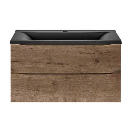 Тумба Vincea Mia 900 подвесная, 2 выкатных ящика soft close, V.Oak с умывальником VCB-3M900B из кварцевого камня, цвет черный