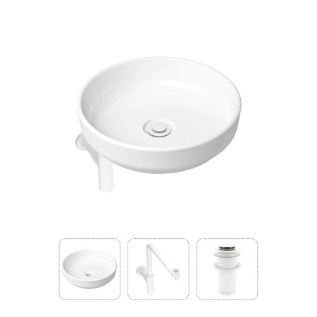 Комплект 3 в 1 Lavinia Boho Bathroom Sink 21520215: накладная фарфоровая раковина 40 см, металлический сифон, донный клапан