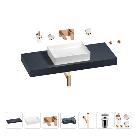 Раковина 50 см со столешницей 120 см Wellsee Pure BY Wellsee 201011344 в наборе 9 в 1: столешница, раковина, встраиваемый смеситель, сифон, выпуск, аксессуары (цвет набора розовое золото)