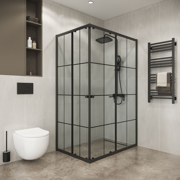 Душевое ограждение Niagara Eco NG-1018-14QKL (100х80х190) прямоугольник,раздвижное,черный,стекло клетка