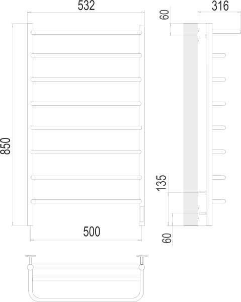 Полотенцесушитель электрический TERMINUS Полка П8 500х850 электро