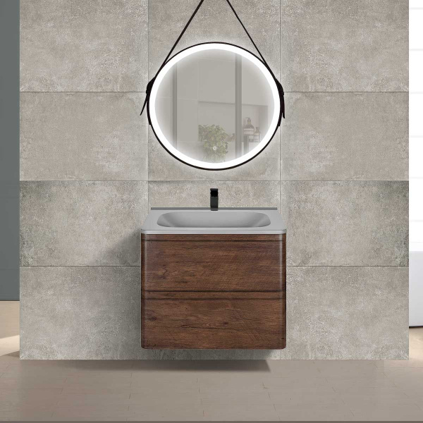 Тумба Vincea Vico 600 подвесная, 2 выкатных ящика soft close, R.Wood с умывальником VCB-2VP600G из кварцевого камня, цвет серый